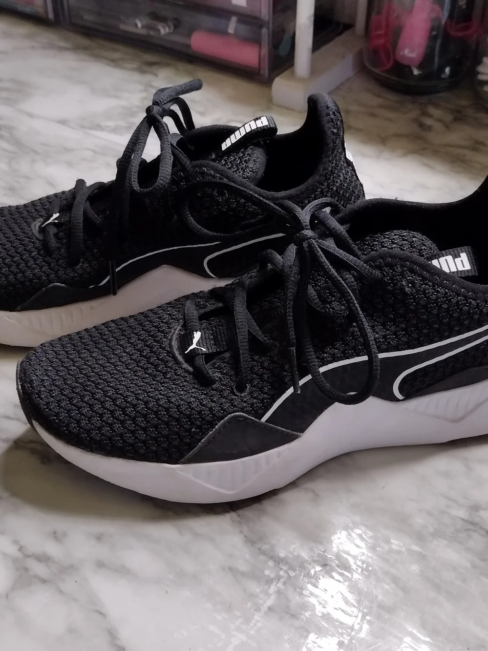 Puma Black Knit Sneakers with White Soles
